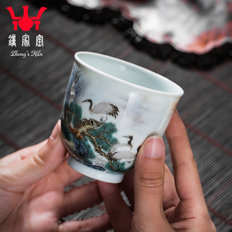 Clock home trade, one cup of single CPU jingdezhen high - end colored enamel pine crane took sniff ceramic cups sample tea cup