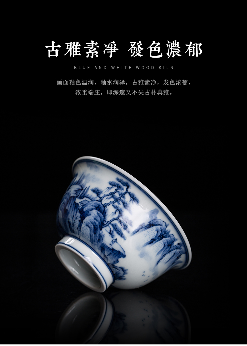 Clock home trade, people write cup blue and white landscape in blue and white porcelain teacup maintain manual tea cups kunfu tea