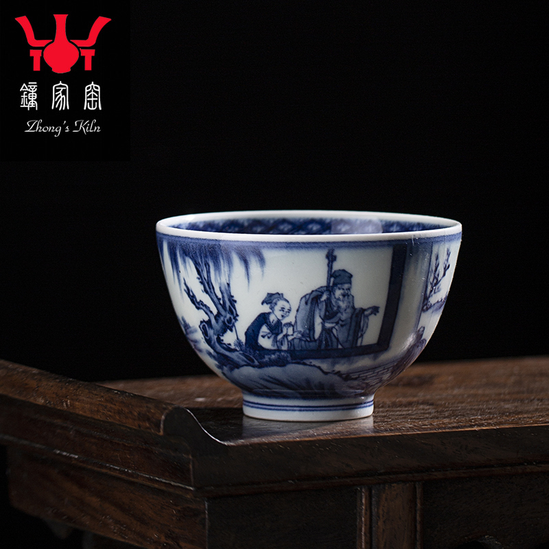 Clock home up jingdezhen blue and white master cup manual hand - made maintain cup of 24 filial piety lie carp to send ice o elders