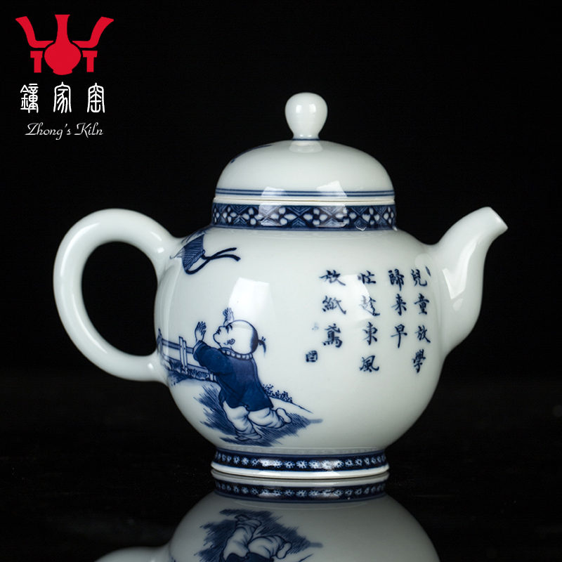 Clock home up teapot single pot of jingdezhen blue and white maintain hand - drawn characters large large capacity domestic teapot the teapot