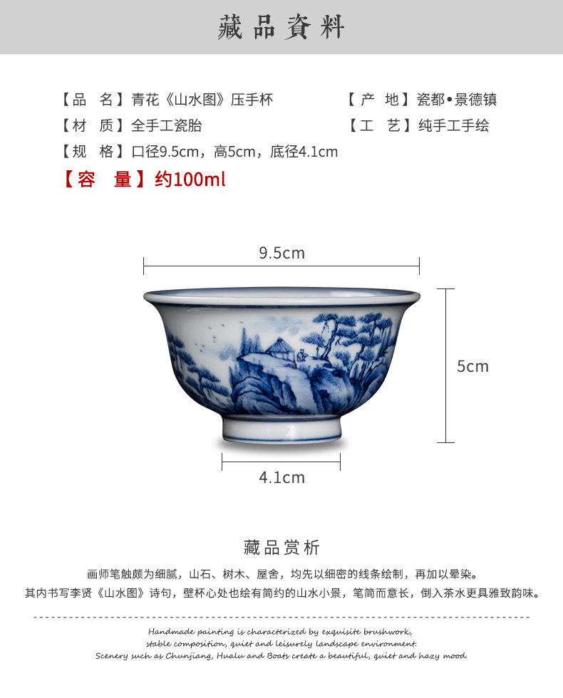 Clock home trade, people write cup blue and white landscape in blue and white porcelain teacup maintain manual tea cups kunfu tea