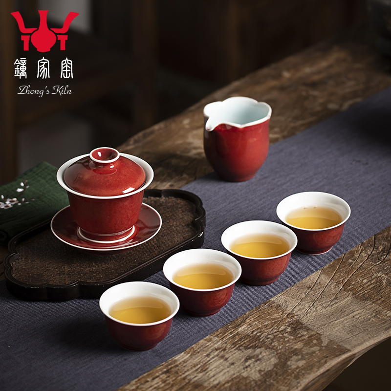 Clock home jingdezhen up ji red tureen tea cups manual undressed ore color glaze red kung fu tea to use the set of packages