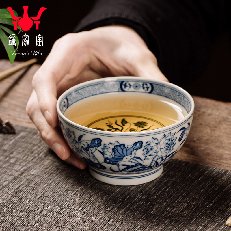 Clock home up sample tea cup jingdezhen blue and white maintain kung fu tea cups manual firewood lotus master cup single cup size