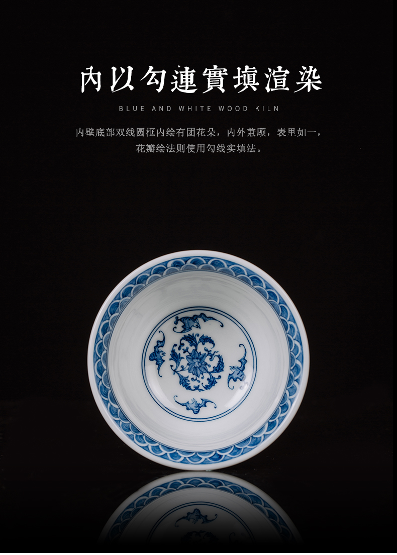 Clock home trade, one cup of single cup of jingdezhen tea service manual maintain teacup bat around sea branch lines of blue and white porcelain cup