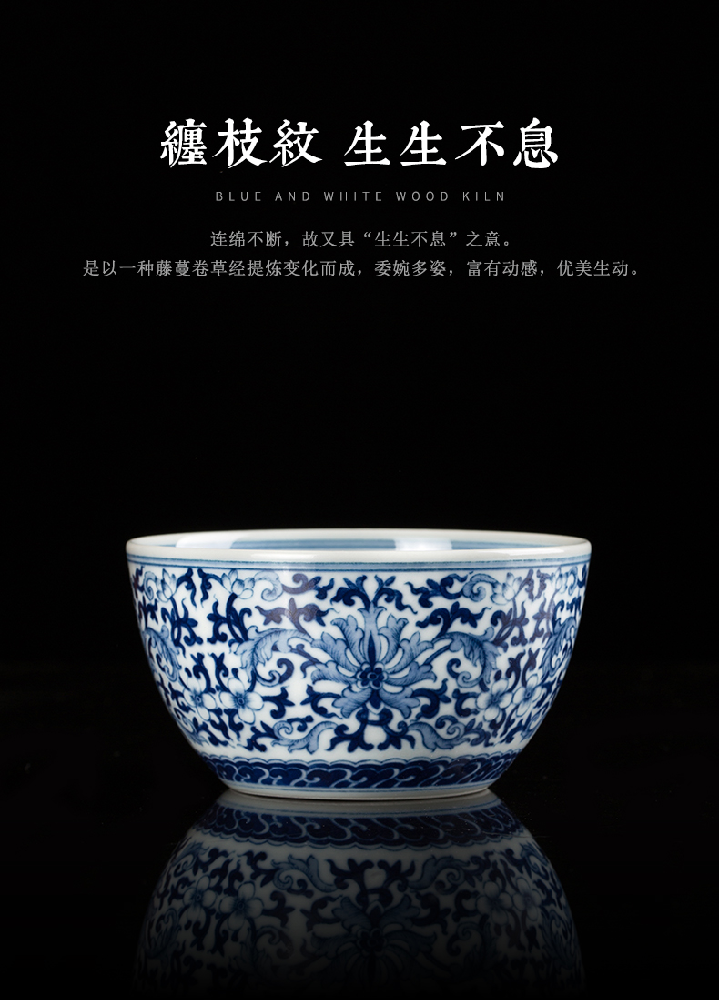 Clock home trade, one cup of single CPU jingdezhen ceramic checking maintain blue and white lotus flower, wood, beaker kung fu tea cups