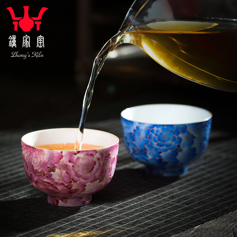 Clock home up jingdezhen colored enamel cup sample tea cup kung fu tea set manual wire inlay peony small bowl cups