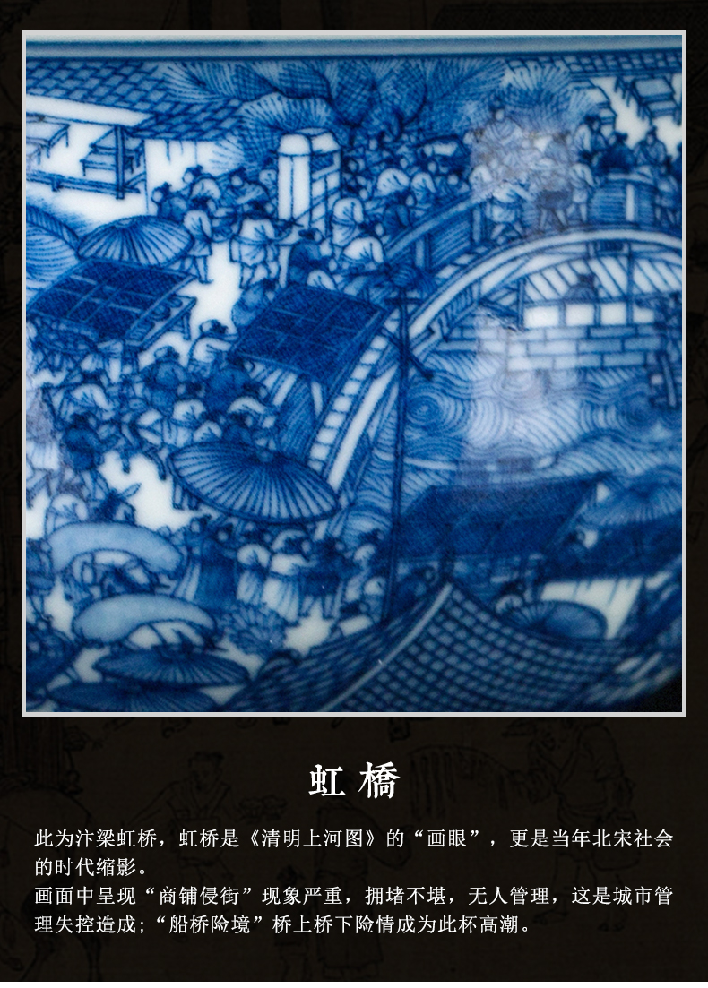 Have blue and white porcelain up jingdezhen porcelain cups maintain master cup single hand - drawn cup classic qingming scroll