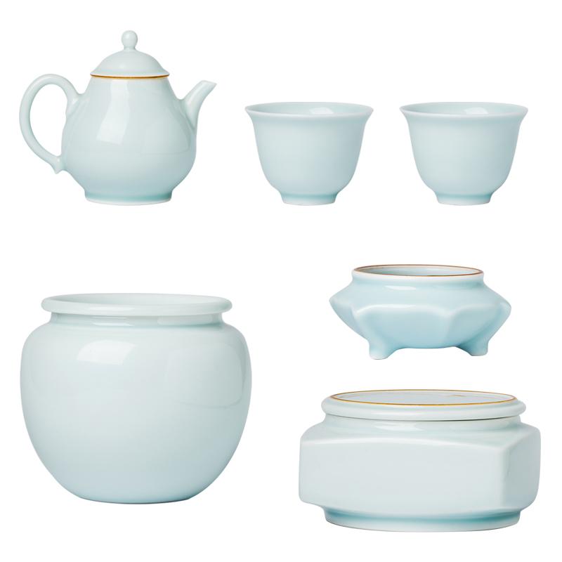 Clock home up with jingdezhen ceramic cups tea set kung fu crack BeiYing green tea canister censer a pot of two cups