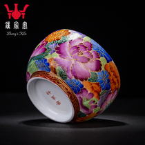 Zhongjia Yao Jingdezhen Kung Fu Tea Cup Tea Bowl Hand-painted silk enamel Master Cup Single Cup handmade Peony Lotus Cup