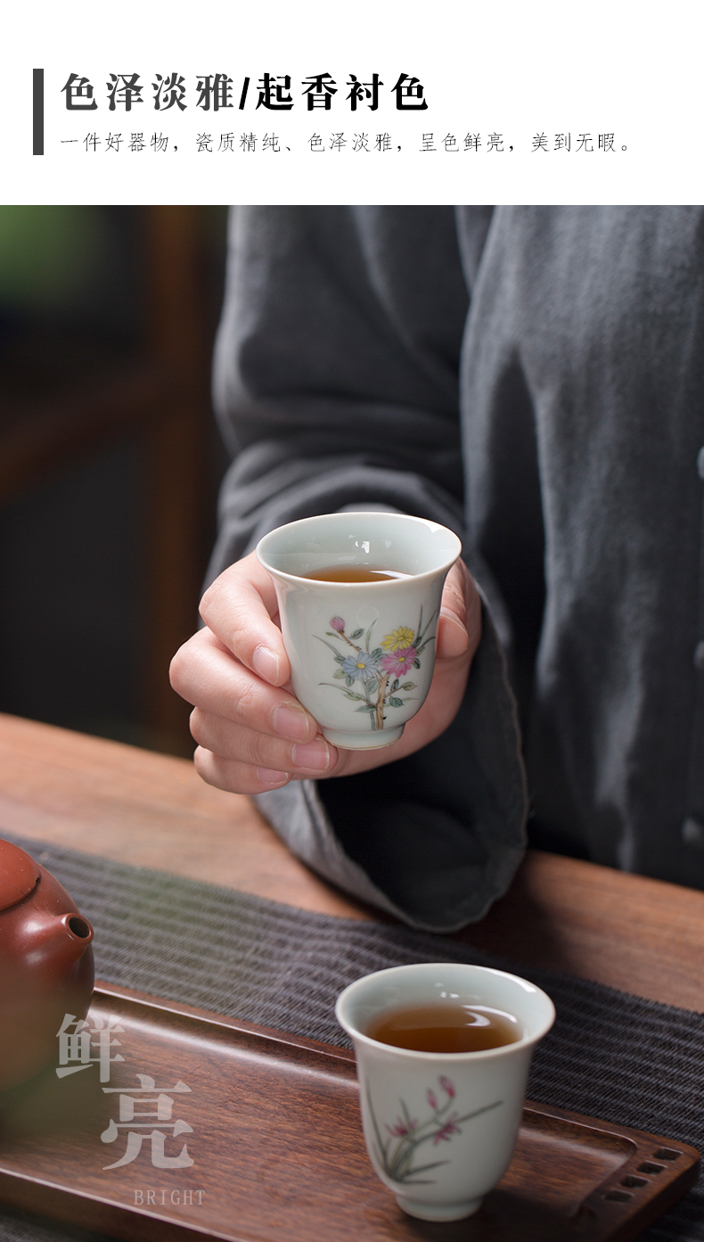 Clock home up hand - made master cup kung fu tea set single CPU archaize ceramic cups, small tea green glaze by patterns