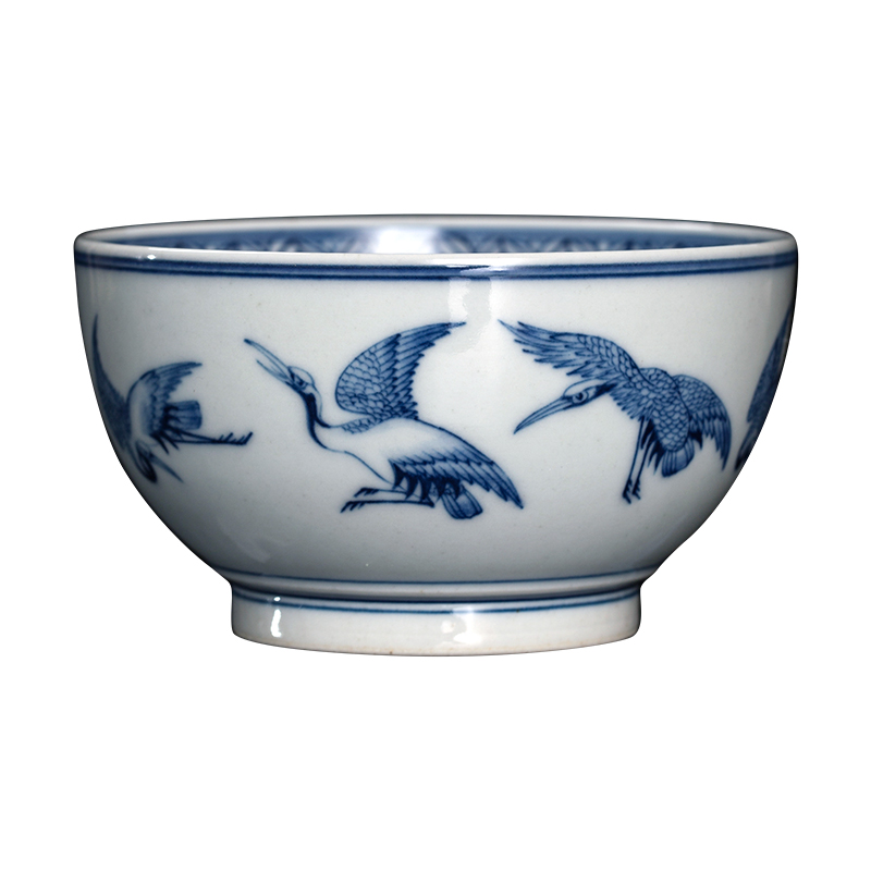 Clock home trade, one cup of single CPU jingdezhen blue and white maintain all hand cranes peach ceramic cups cups male