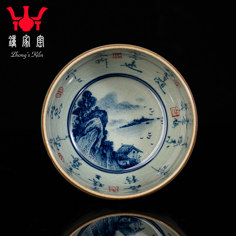 Old clock home up clay maintain jingdezhen blue and white landscape master cup single CPU high - end antique cup tea by hand