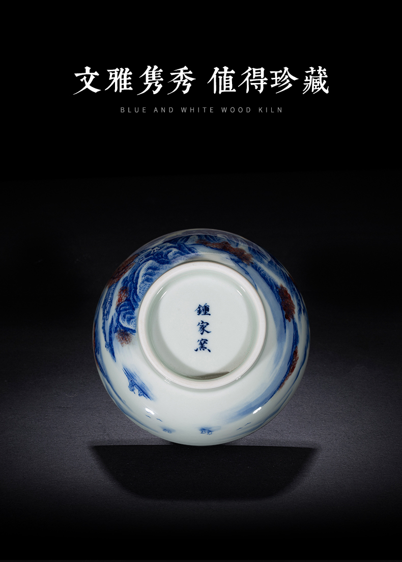 Clock home up ceramic cups jingdezhen blue and white maintain full manual youligong landscape kongfu master cup single CPU