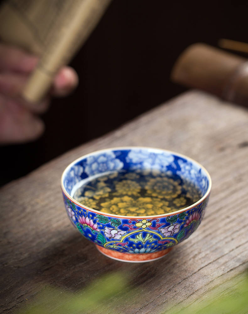 Clock home up hand - made decorative pattern colored enamel cup tie up branches triangle flowers pattern circle blue and white flower cup all hand of jingdezhen tea service master