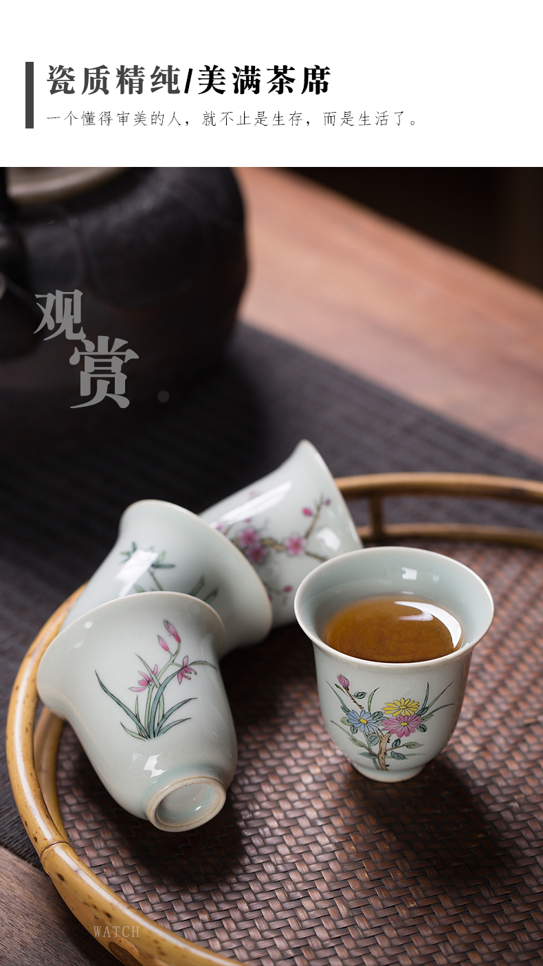 Clock home up hand - made master cup kung fu tea set single CPU archaize ceramic cups, small tea green glaze by patterns