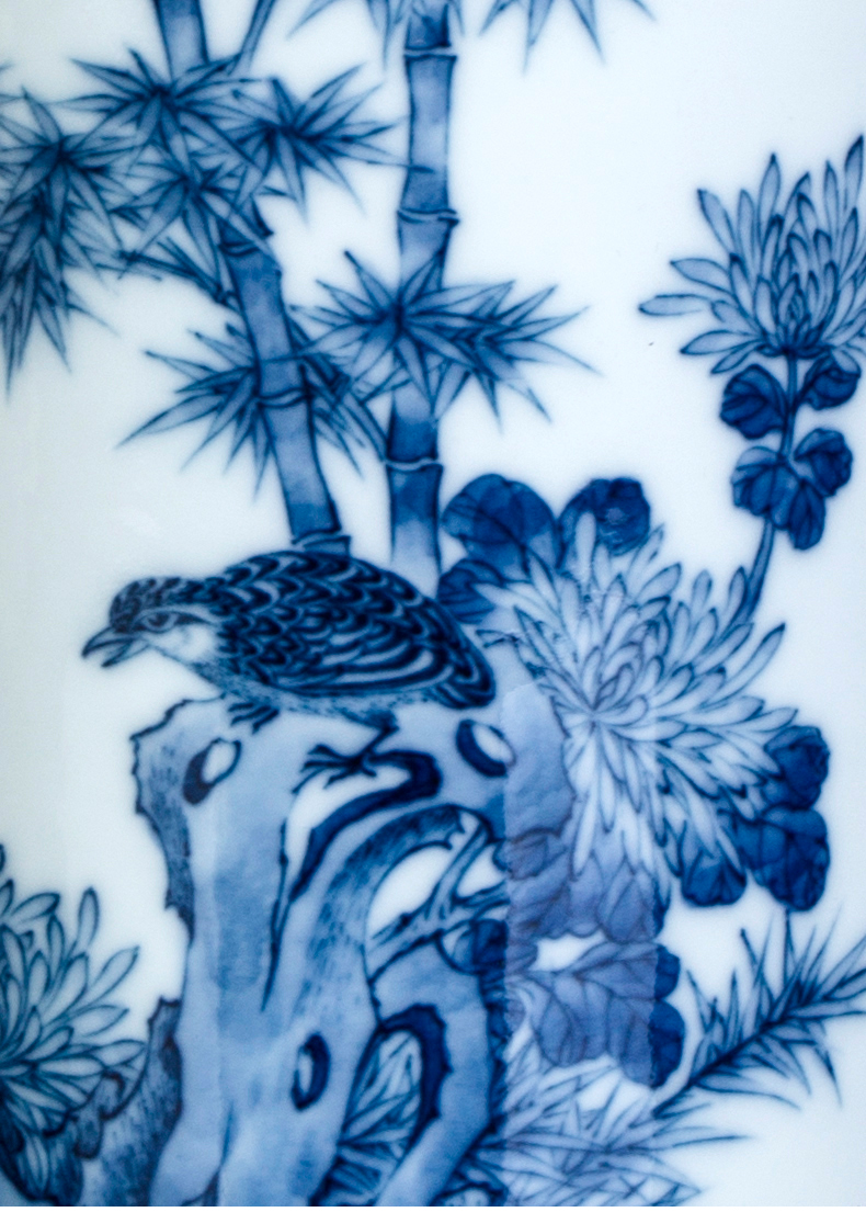 Blue and white bamboo brush pot clock home up furnishing articles of jingdezhen ceramic hand - made report peaceful Chinese wind four supplies decoration
