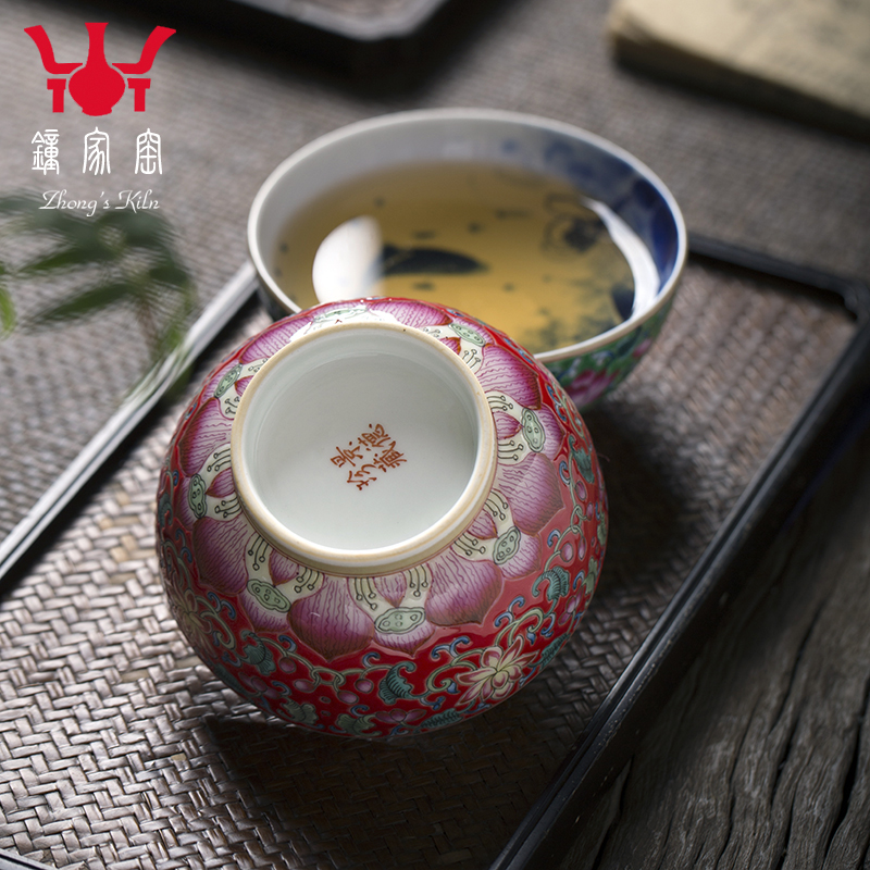 Clock home up with porcelain enamel color hand - made teacup sample tea cup kung fu master cup single CPU triangle flowers pattern circle mackerel bowl