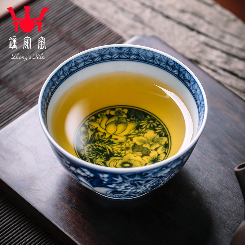 Clock home trade, one cup of cup single master cup jingdezhen blue and white flower is manual hand - made from the small bowl