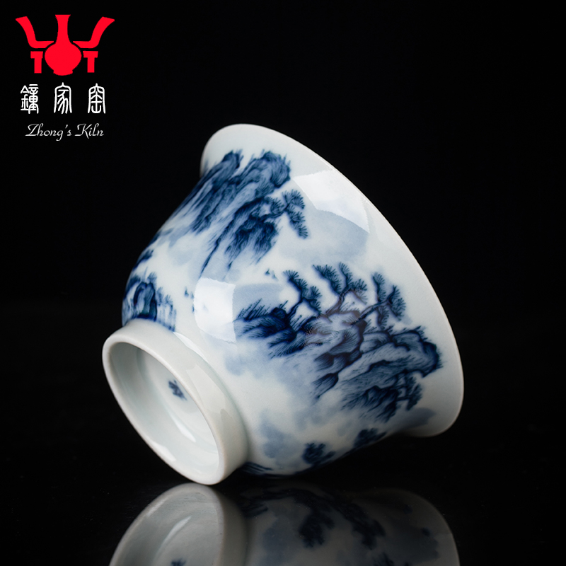 Clock home up market metrix of blue and white porcelain cup of jingdezhen blue and white landscape kung fu tea set hand - made maintain pressure hand cup sample tea cup