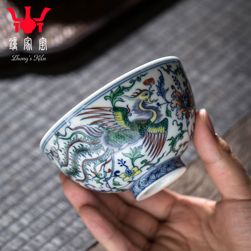 Clock home up kunfu tea cups jingdezhen tea set manually chenghua bucket color double phoenix branch lines master of blue and white porcelain cup