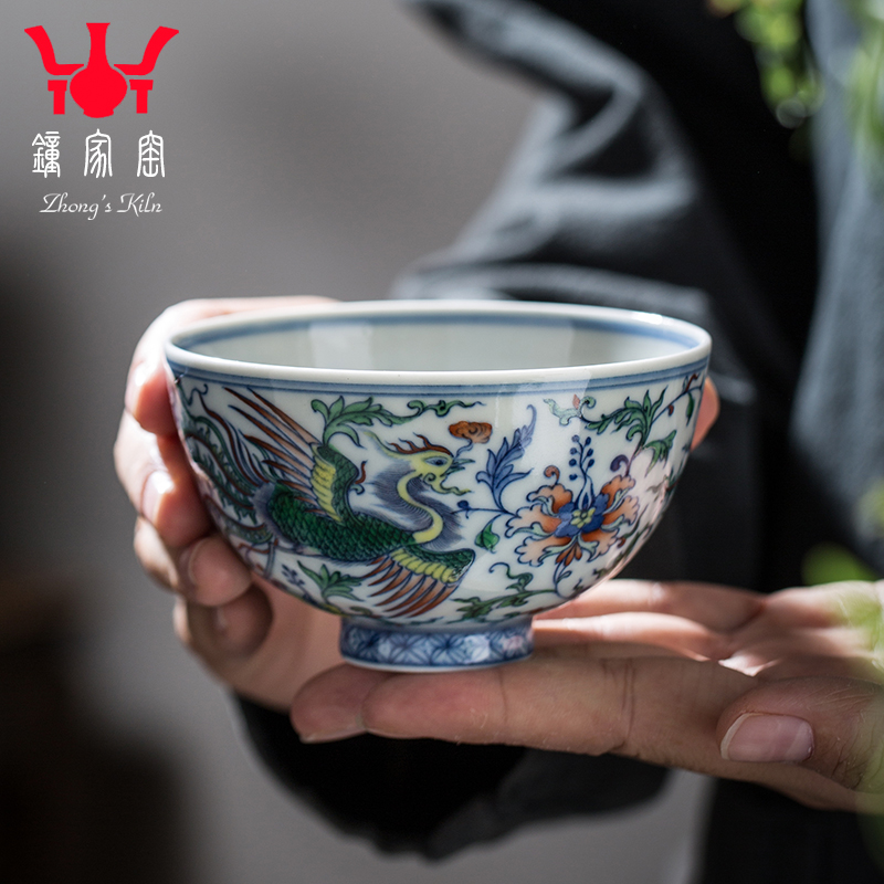 Clock home up kunfu tea cups jingdezhen tea set manually chenghua bucket color double phoenix branch lines master of blue and white porcelain cup