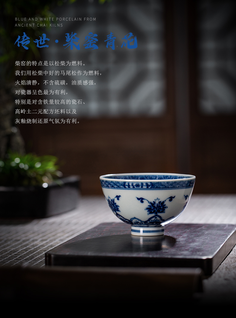 Clock sample tea cup home up jingdezhen blue and white for lotus tea set manually maintain triangle flowers pattern circle like flower master cup single CPU