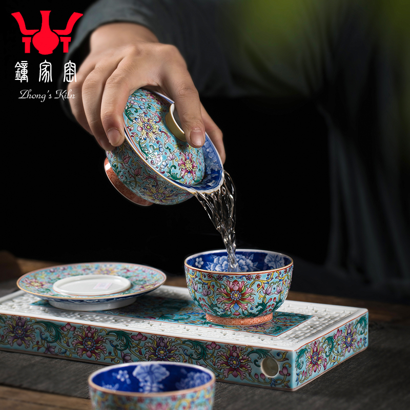 Clock home up with jingdezhen ceramic tureen bowl with a single hand colored enamel large with cover to cup tea bowl