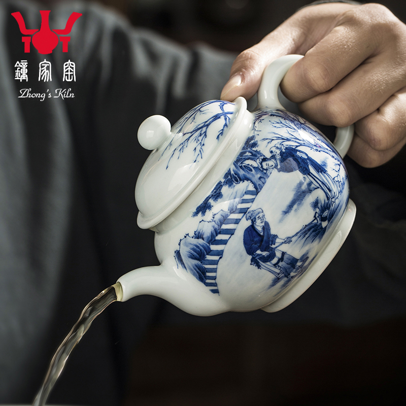 Clock home up jingdezhen blue and white maintain manual hand - made ceramic teapot kung fu tea set single pot small porcelain teapots