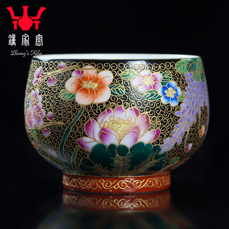 Clock home up jingdezhen checking ceramic colored enamel cup tea master cup single CPU personal tea cups