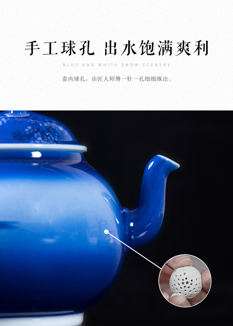 Clock home up ceramic teapot jingdezhen blue and white snow home tea tea set hand - made kunfu tea kettle single pot