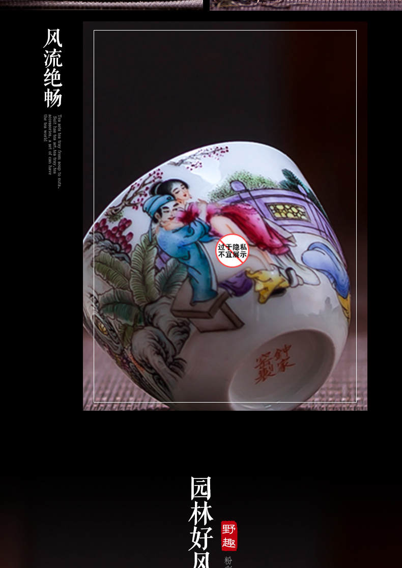 Jingdezhen ceramic sample tea cup hand - drawn characters noggin powder enamel craft master cup single CPU personal kung fu tea set