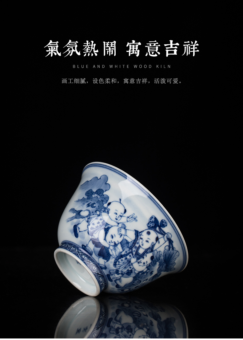 Clock home up jingdezhen blue and white maintain master cup all hand craftsman individual single hand picking lotus tong qu tea cup