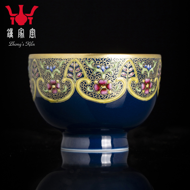 Clock home trade, one cup of single CPU jingdezhen blue yan glaze kung fu tea cups ji colored enamel cup sample tea cup