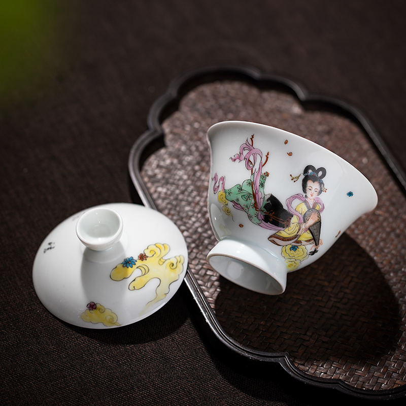 Clock home up tureen jingdezhen kung fu tea tea cups hand - made famille rose only three cup large bowl suit
