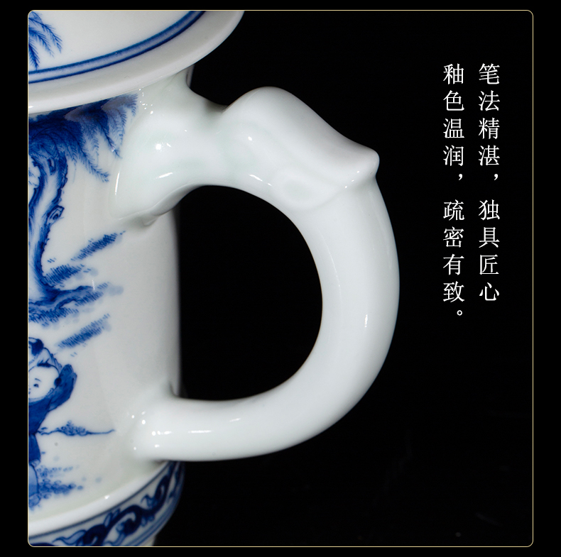 Clock home office cup all hand jingdezhen porcelain up of blue and white porcelain maintain the lad ceramic cup with cover large household