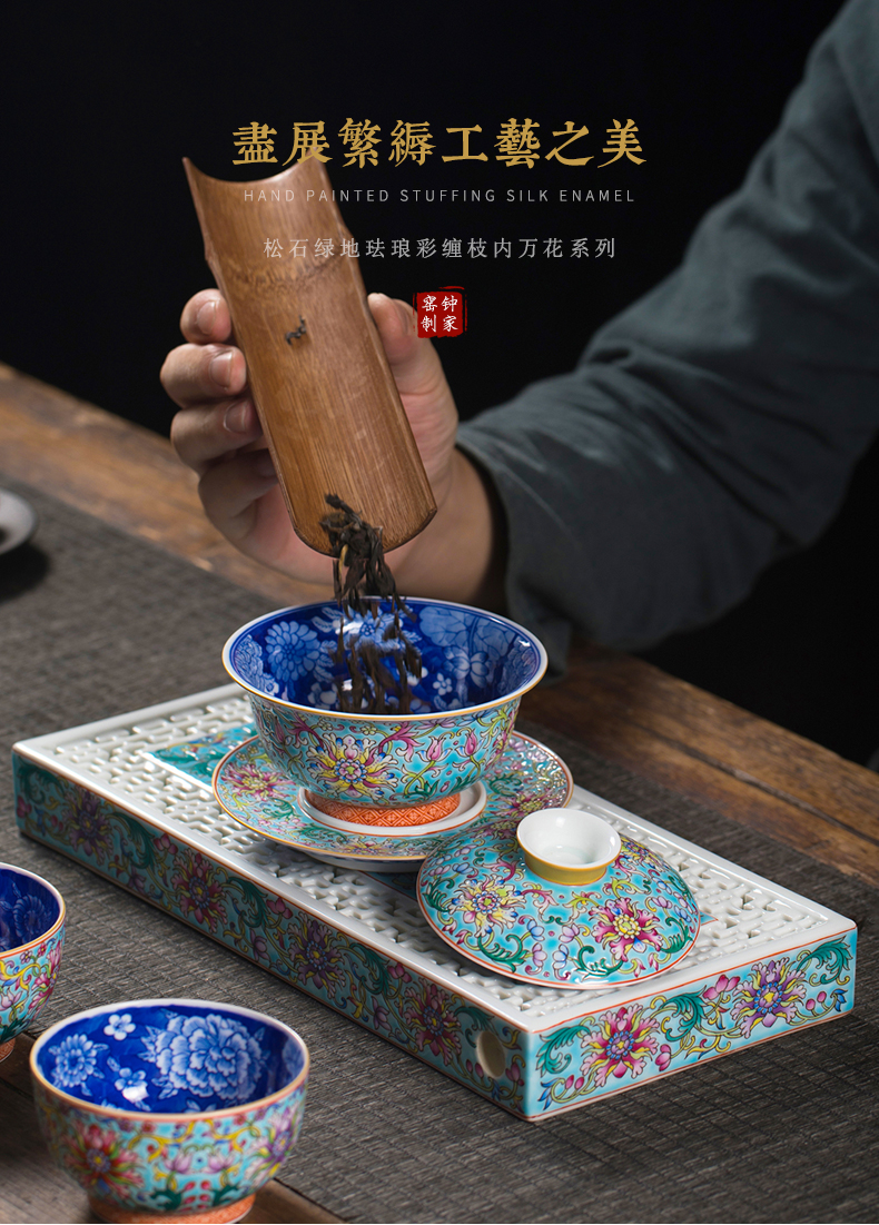 Clock home up enamel see colour was suit set of high - grade tea tea set jingdezhen kung fu tea tray tea gifts