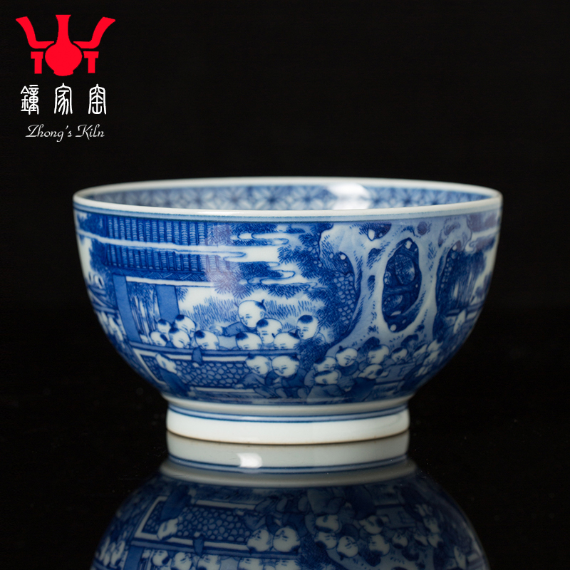 Clock home blue and white master cup single CPU jingdezhen ceramic up kunfu tea cup pure manual firewood cup the ancient philosophers