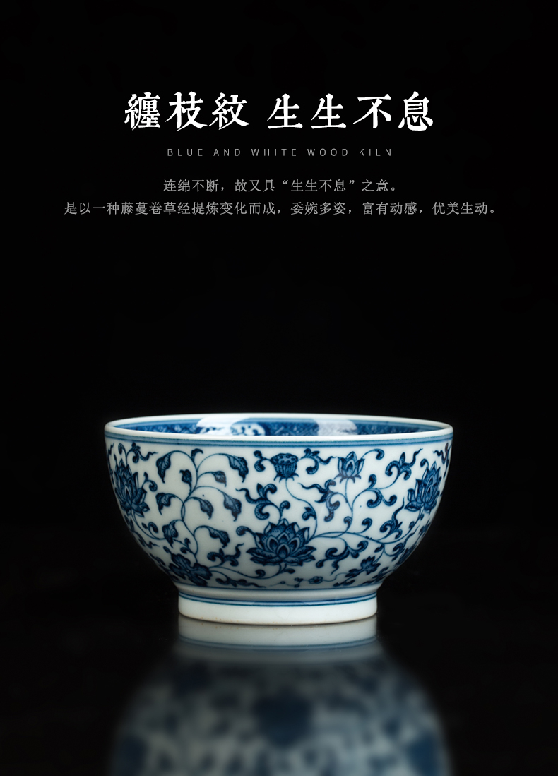 Clock home trade, one cup of single CPU jingdezhen blue and white maintain hand - made teacup branch high - end sample tea cup flower pattern