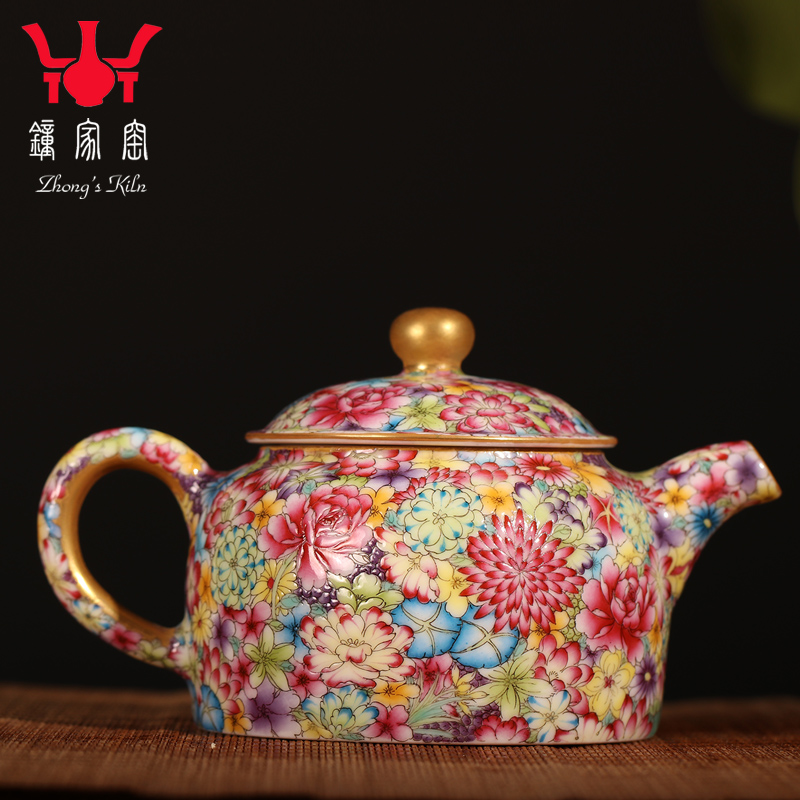 Kung fu tea set clock home up jingdezhen hand - made colored enamel flower is high - grade Chinese single pot teapot ceramic tea set