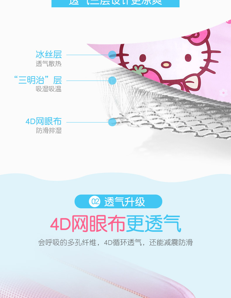 HelloKitty mèo mat 1,35 m giường ký túc xá băng mùa hè lụa ghế sinh viên độc thân ghế 1.2m người phim hoạt hình cho trẻ em - Thảm mùa hè chiếu tre cho bé