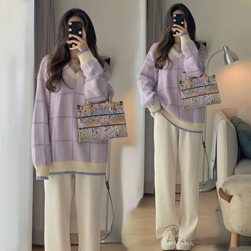 Maternity Autumn Suit Fashion Loose Knitted Sweater Wide Leg Pants Net Red Casual Outing Autumn and Winter Two-piece Set