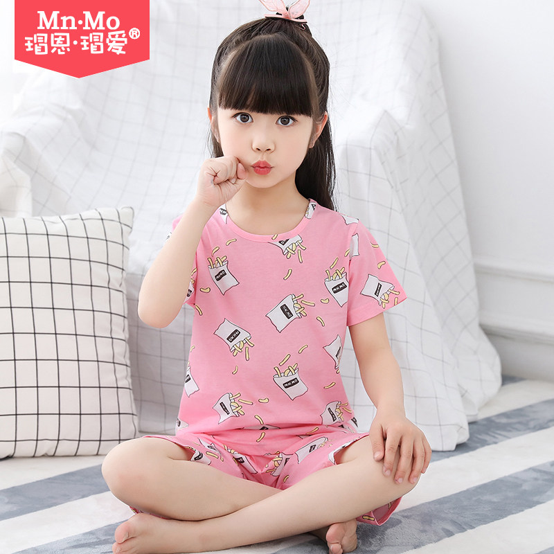 She loves the new summer girl pajama pants set cotton girl short sleeves in the big children's family clothing
