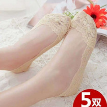 Lace Invisible Boat Socks Summer Thin womens anti-slip silicone rubber low Gang light Sox shoes Sox not falling heel cotton socks