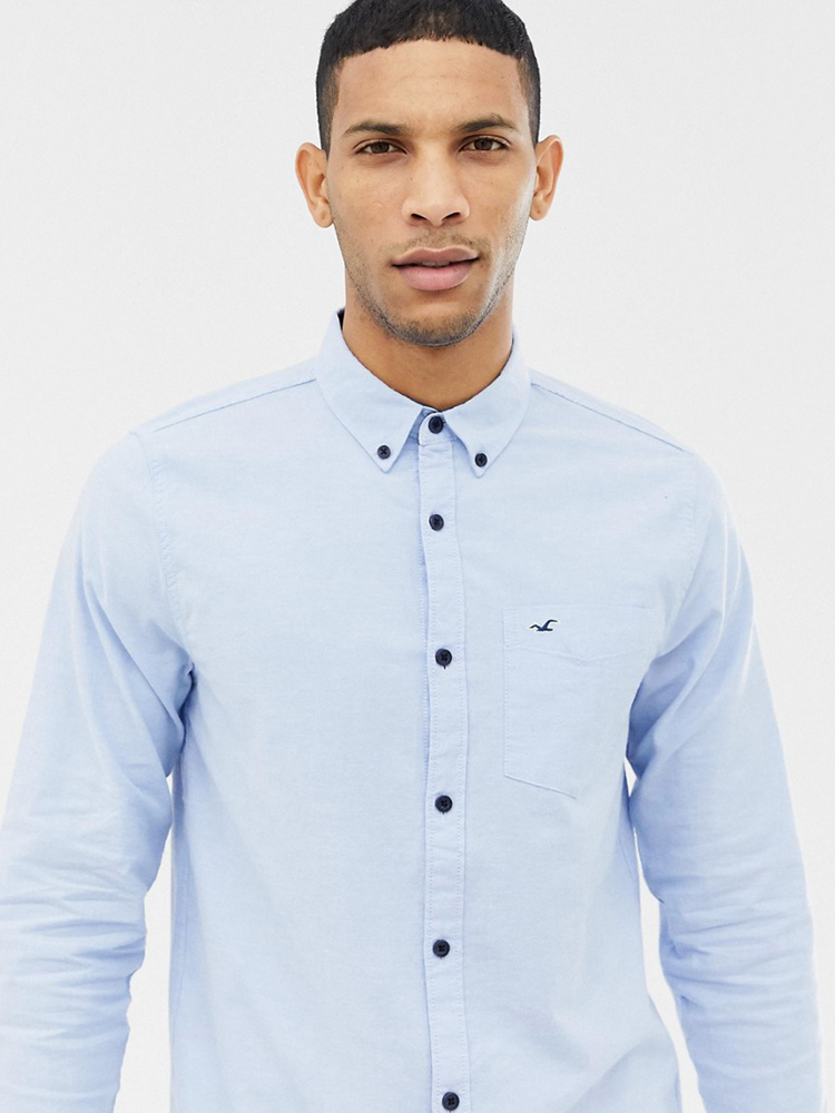 Hollister Chính hãng AF Mỹ HCO Seagull Mùa xuân và Mùa thu Nam Mới Áo sơ mi Oxford màu rắn Áo sơ mi dài tay - Áo áo sơ mi hàn quốc