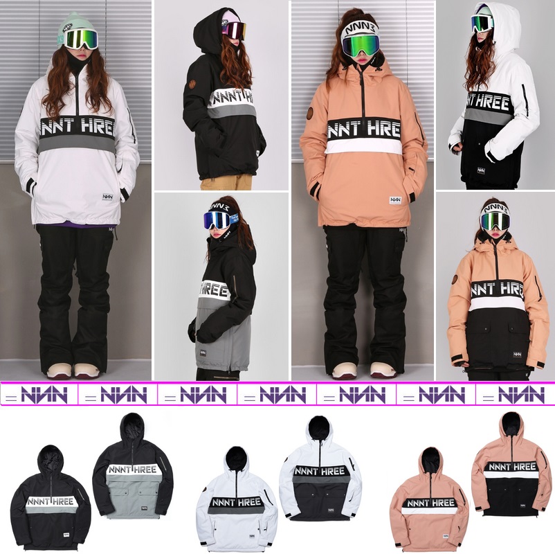2021NNN Korean ski suit jacket waterproof wind warm snow jacket outdoor pullover men's and women's veneer black and white pink