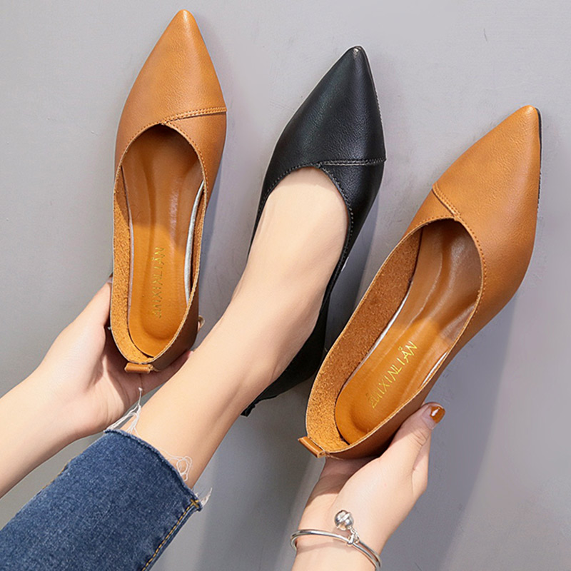 Pointed Wrap Shoes Woman 2022 new Summer coarse heel low heel light mouth sweet and small leather shoes 100 hitch Flat-bottomed Bean shoes