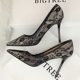 Black lace high heels 2021 new pointed stiletto sexy mesh hollow nightclub women's wild single shoe bed