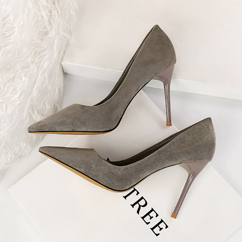 2023 Autumn New Trendy Girl High Heels Stiletto Versatile Sexy Pointed Toe Suede Professional Shoes Large Size 43