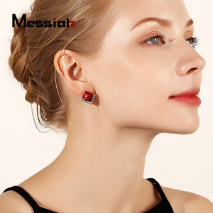 Messiah/米赛亚黑色小方块几何耳钉耳环女时尚简约气质耳饰配饰品