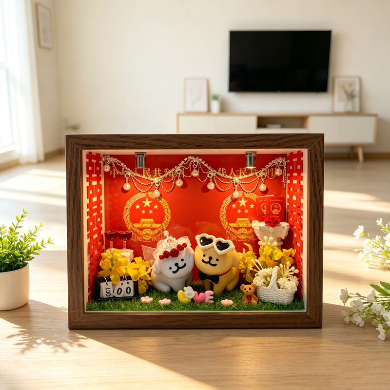 Line Art Puppy Blind Box Display Box Wedding Photo Registration Certificate Storage Photo Frame Couple Anniversary DIY Qixi Festival Gift